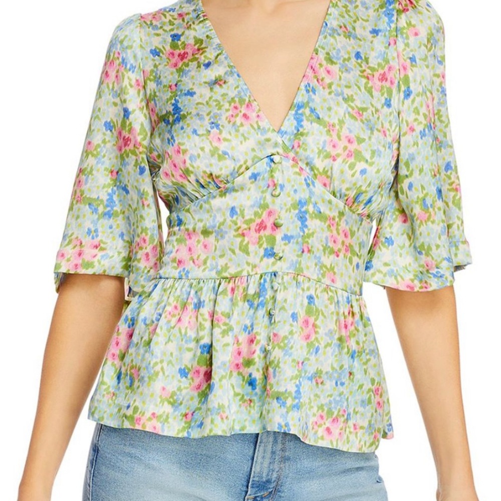 Notes du Nord silk top with flutter sleeves